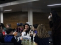 Senior Elizabeth Kim and StuCo club president Will Banister joke with eachother as they enjoy their food at the StuCo club feast.
Photo by Kyla Barnett