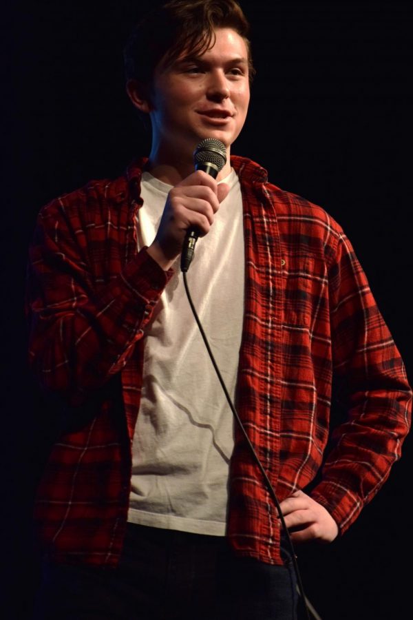 Senior, Jonah Evarts performes his stand-up comedy routine and performed a song during the Mr. MHS pageant perofrmance. Evarts won the fan favorite award for the competition.