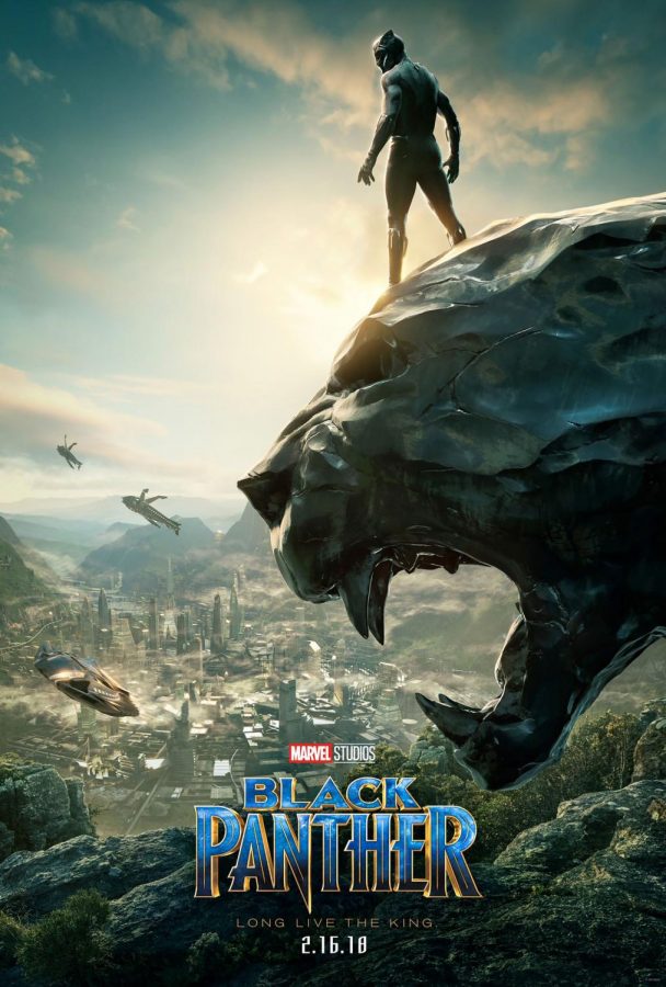 Poster of King TChalla standing on the panther rock in Wakanda.