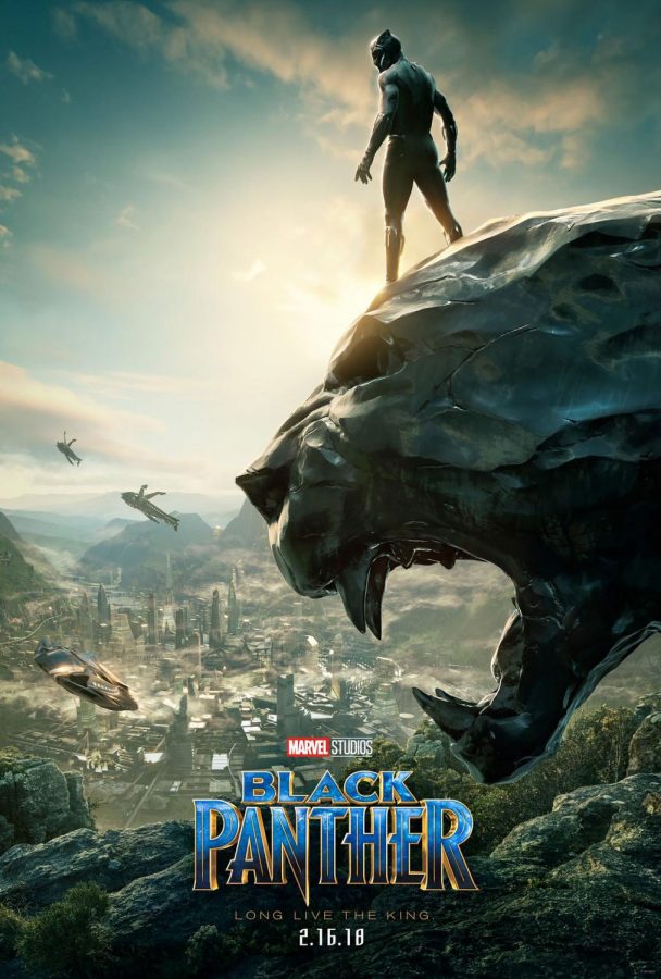 Poster of King T'Challa standing on the panther rock in Wakanda.