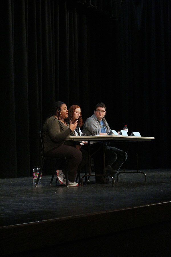 Family and Mental Health Therapist Jurdene Coleman answers a question during the mental health panel last Wednesday. The panel was sponsored by Key Club. 