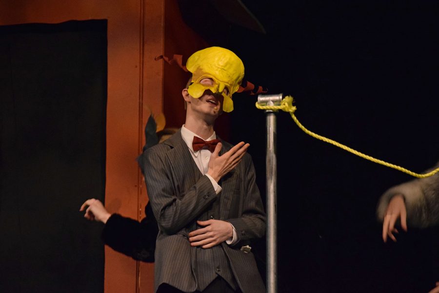 Senior Nathan Picklands performs a monologue during the "Mr. Burns, a Post-Electric Play" rehearsal. The play made its debut on Valentines Day and had two more performances the following days.  