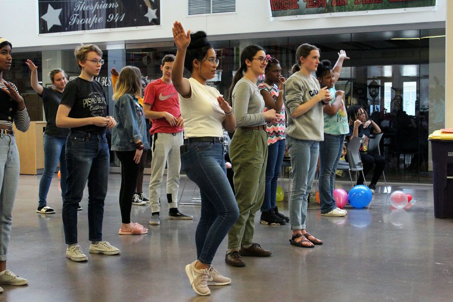 Senior Tejaswi Shrestha and other students in attendance at the Cultural Appreciation night learn dance steps taught by Black Student Union members. The event on Sunday was the first of its kind at MHS, the event was hosted by multiple clubs including German Club, French Club, BSU and Spanish Club. 