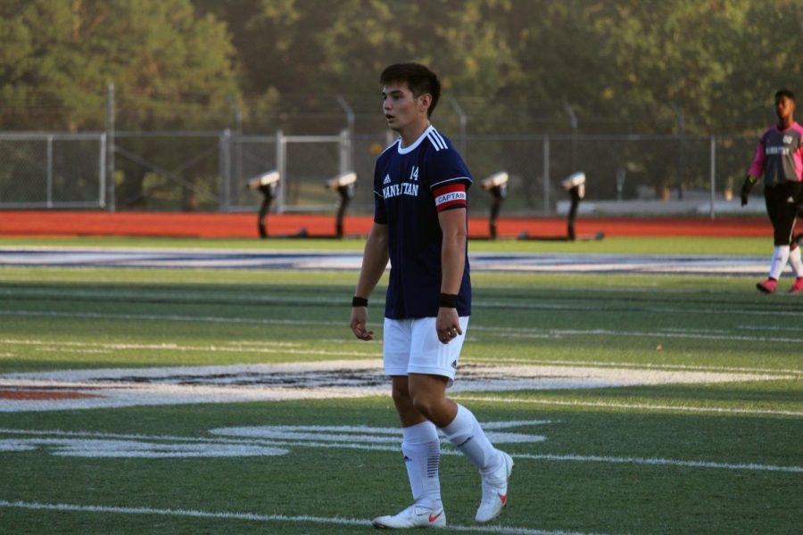 Senior Danny Tumera watches the ball upfield during the home game aganist Hayden on Oct 6. MHS won 3-0. Photo by Kris Long.