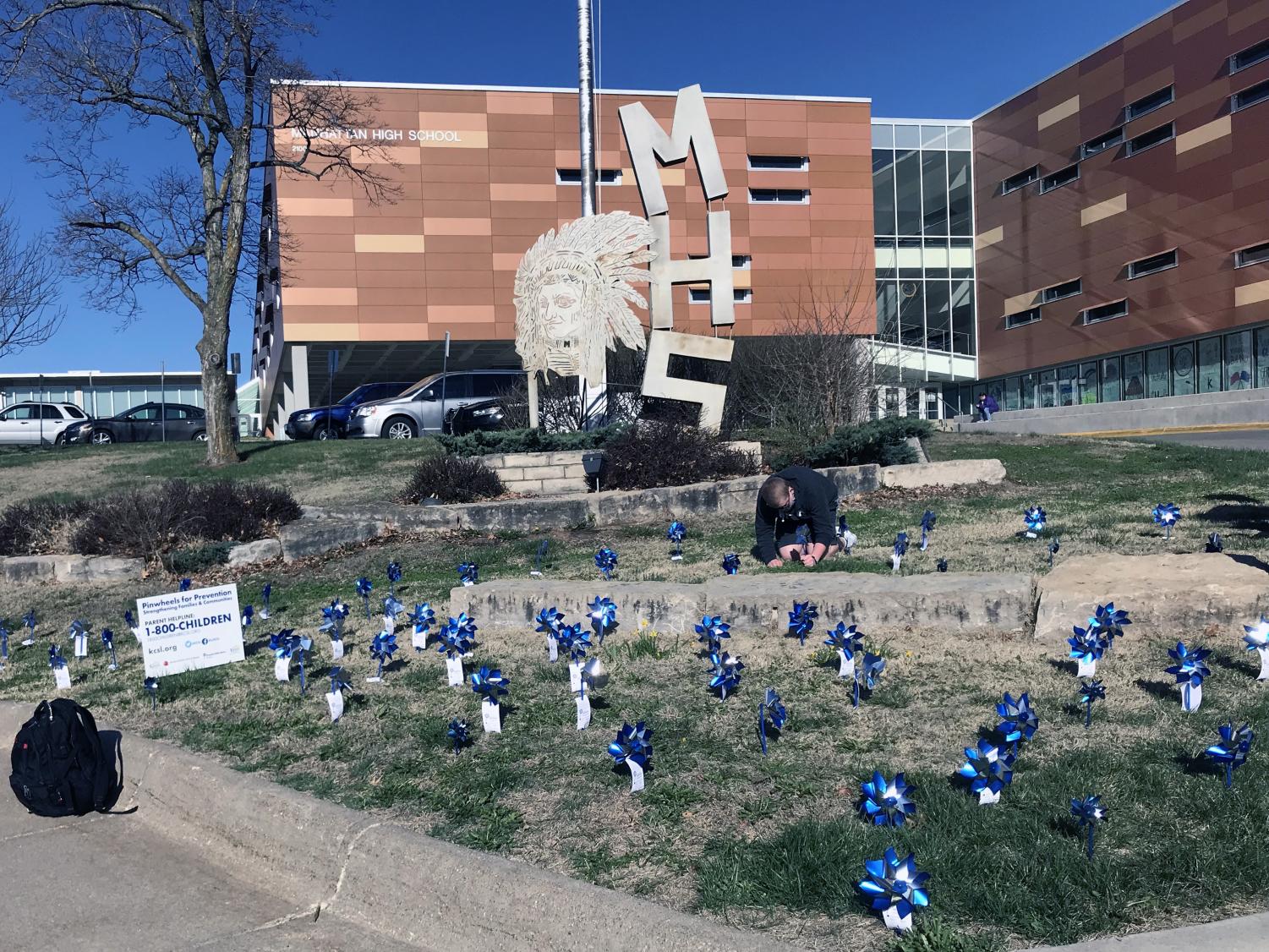Pinwheel garden at East and West for Child Abuse Awareness Month
