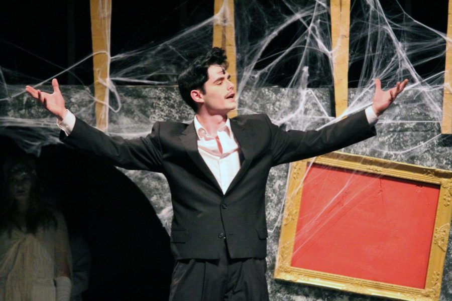 Senior Victor Eberle sings as Gomez in The Addams Family production.