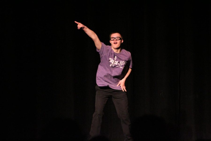 Junior Logan Brooks points to the crowd during Manhattans Got Special Talent on Thursday.