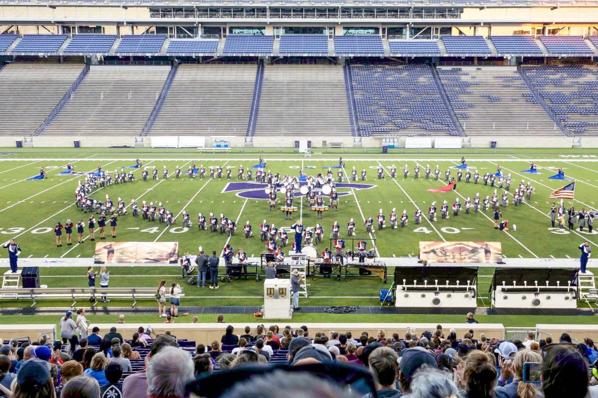 Hearts for vets The Big Blue Marching Band forms a heart to honor United States veterans, toward the end of their performance at the Central States Marching Festival at Bill Snyder Family Stadium on Oct. 4.