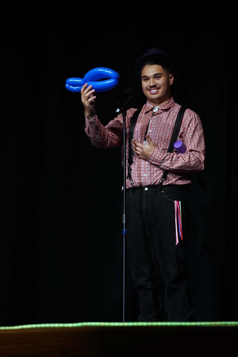A Fish?! Senior Lake Rodriguez makes balloon animals for the "talent" portion of the Mr.MHS show. After numerous other amazing animals, Lake questioned why people would even consider the thought of wanting a balloon fish and made it anyways.
