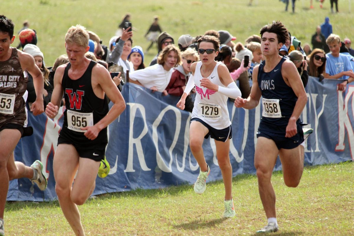 Go Jaxson! Jaxson Wheeler dashes toward the finish line getting 59th place. Jaxson helped Manhattan get 8th place which is better than last year’s where they got 10th. 