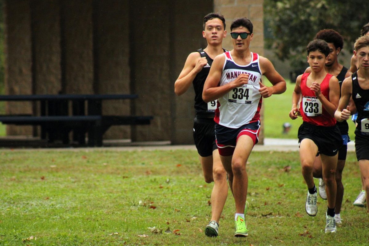 Go Patric! Patric Husher in front of the pack. Patric Husher helped Manhattan get 3rd place in regionals.