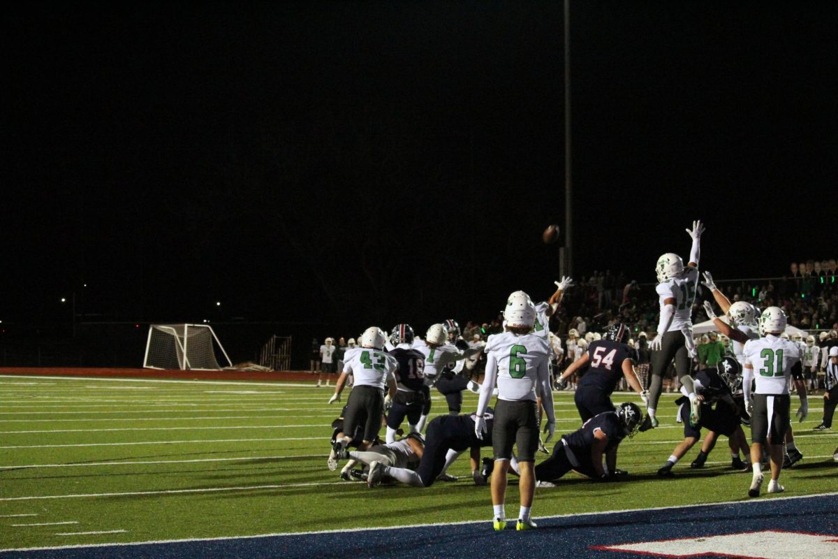 THE KICK IS GOOD. Manhattan Indians go for extra point to gain a little bit more of a lead on Derby. Friday, Nov. 21.