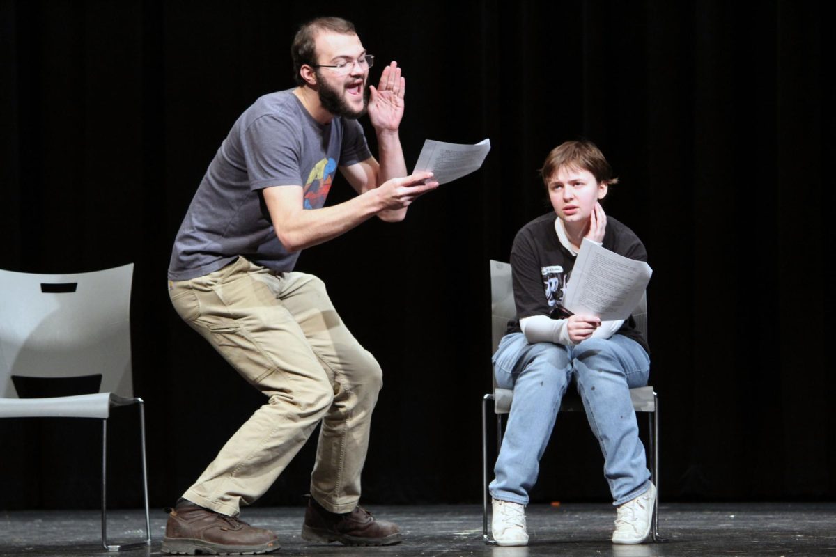 Frustrating questions. In Rezac Auditorium, senior Alex Ruhl performs a scene with senior Silas Mire of the two characters Katherine and Hal for a role in the upcoming spring play, Proofs. The scene consists of Hal and Catherine talking about her father’s mathematical proofs, Halle questioning how a man with dementia could have made a genius proof like this? The auditions were held on Mar. 24, and callbacks were held on Mar. 25.