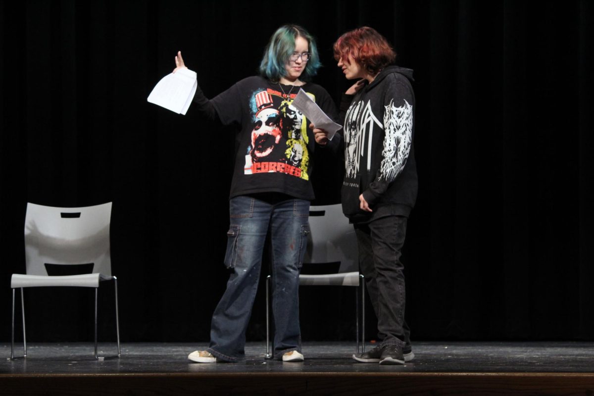 The proof’s just a little… hip. Sophomore Ace Wakole-Micco and Sophomore Atlas Martin play out a scene of the two characters, Catherine and Hal, for the auditions for a role in the upcoming spring play, Proofs. Part of the scene is Hal describing Catherine’s late father’s proof back to her, explaining how he wants to know how a mathematician with dementia could have figured this out. The auditions were held on Mar. 24, in Rezac auditorium, and so were the callbacks, which were on Mar. 25.