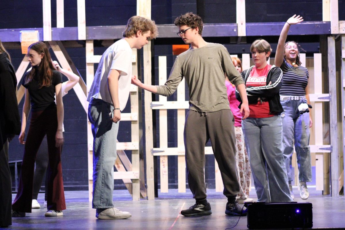 Fight scenes. On Feb. 25, 2026, senior Micah Pape and sophomore Micheal King practice one of their combat scenes together for the MHS Spring Musical, Newsies. This musical is about a group of newsboys working for a big newspaper company owned by a man named Mr. Pulitzer. The poor kids working for him go on strike when their wages get lowered. 